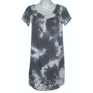 Oddy Dress Navy Blue Tie Dye Linen Embroidered Bohemian Boho Coastal Beach